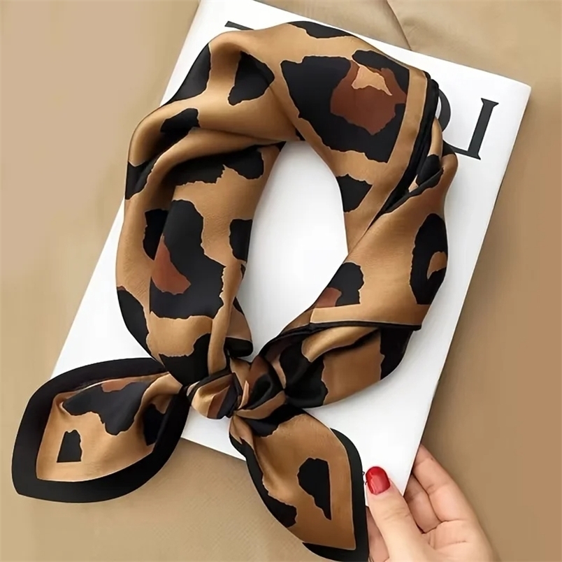 Women Leopard Print Square Hijab Scarf Soft Satin Silk-like Small Neck Scarf Stylish Casual Headscarf 260506