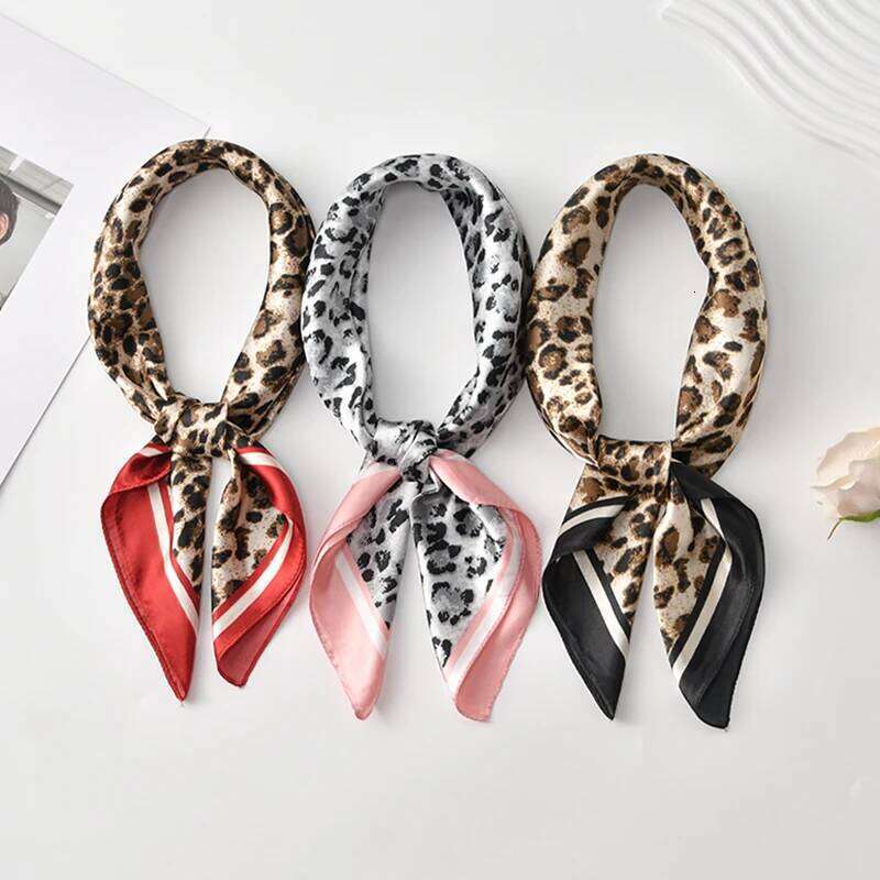 60cm Leopard Print Kerchief Hair Scarf Women Silk Satin Headband Hijab Scarfs Female Square Neck Scarves For Ladies 26Li0505