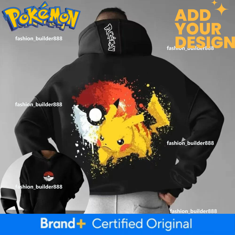 Men's New Pokemon Handheld Game Pikachu P1 Double-Layer Printed Hoodie Men And Women Autumn/Winter Harajuku Large-Size Sweater