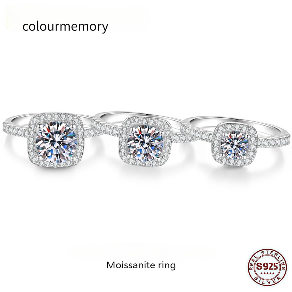 Moissanite Ring 925 Sterling Silver 0.5-2ct D Color VVS1 Wedding Band for Women-image-1104877491