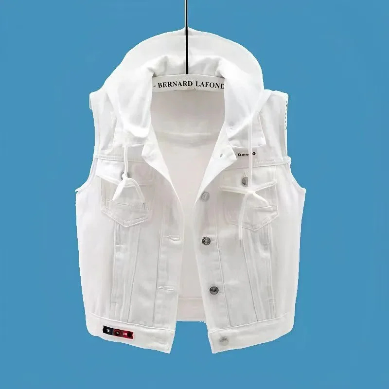 2025 Female Hooded Large Size 5XL Jeans Vest Jacket Spring Summer Women Denim Sleeveless Coat Korean Lady Cowboy Waistcoat 260430