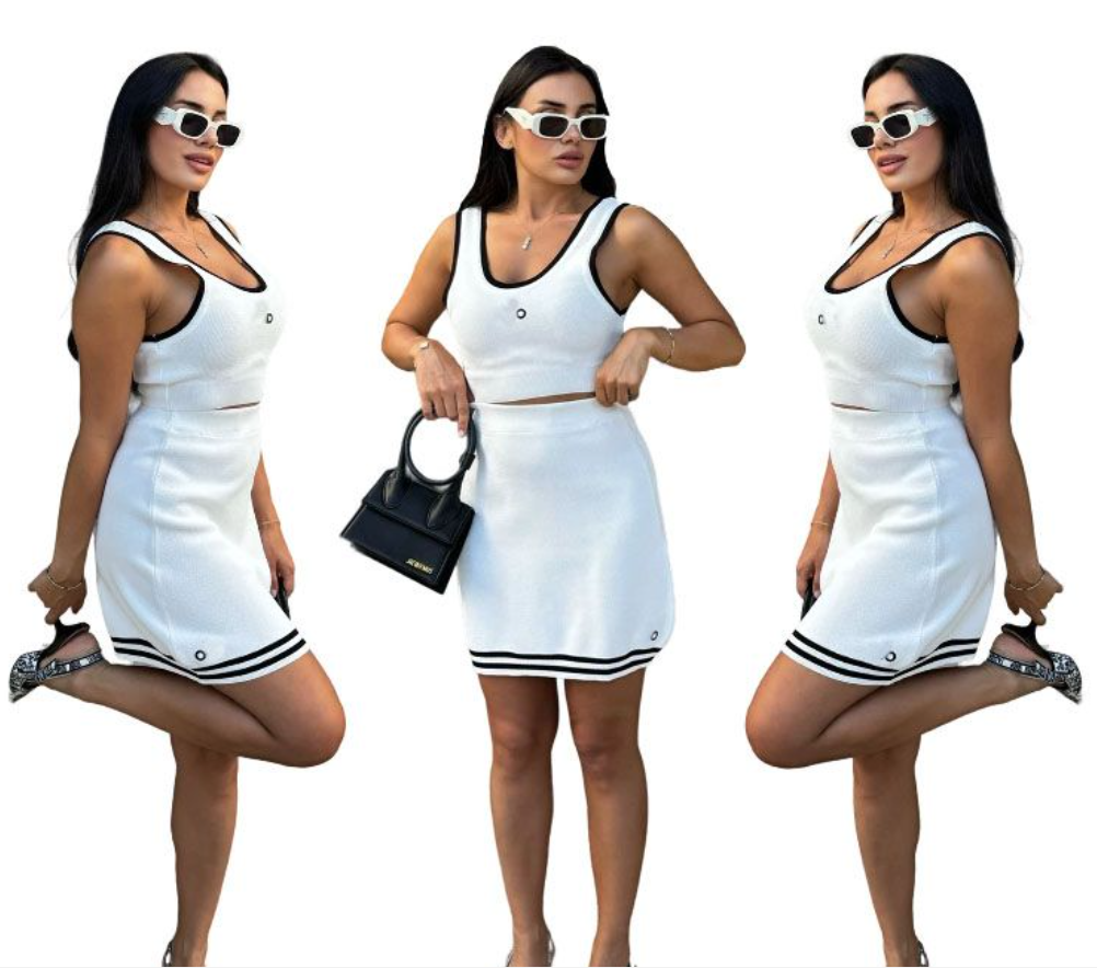 Designer Women's Knitted Two Piece Dress Outfits Women Casual Tank Top and Mini Skirt Sets