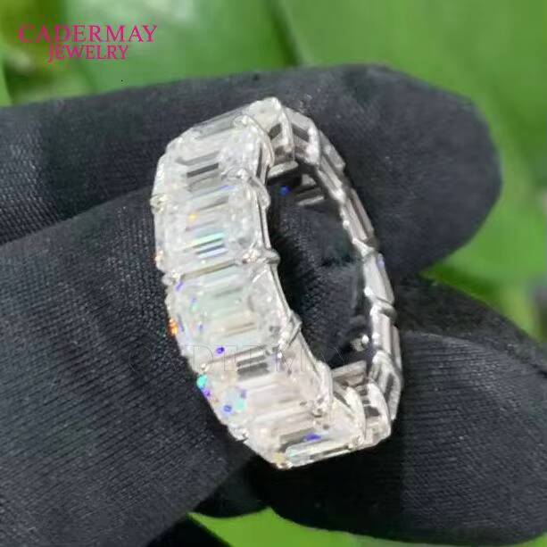 Emerald Cut D VVS 1CT Each Moissanite Diamond Eternity Ring Band S925 Silver Gemstone Engagement Wedding Ring