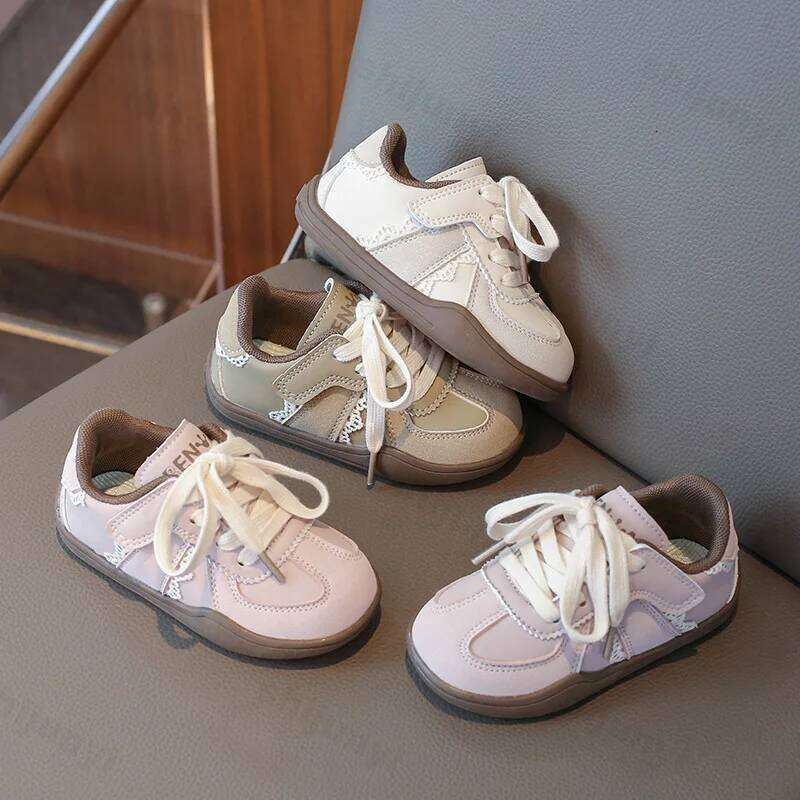 2026New Children's Girl Causal School Sweet Chic Lace Toddler Running Sneakers Anti Slip Soft Sole Kids Board Shoes 26H0506