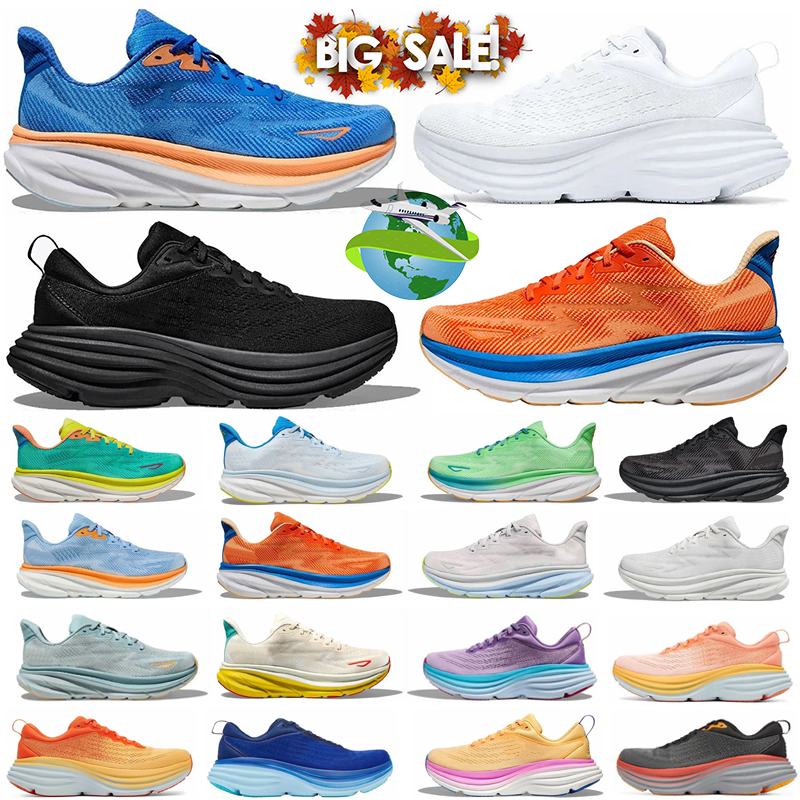hoka clifton 9 Lime Glow chaussures de course hommes femmes Ice Water bondi 8 Triple Noir Blanc Anthracite Requin Gris Bellwether Bleu mens train