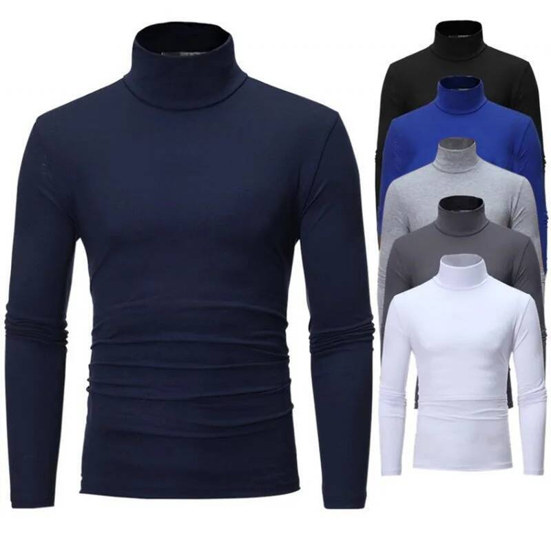 Autumn Winter Men's Neck T-shirt Slim Fit Fashion High Elastic Long Sleeve Casual Breathable Apparel Pullover dongdumaoyi