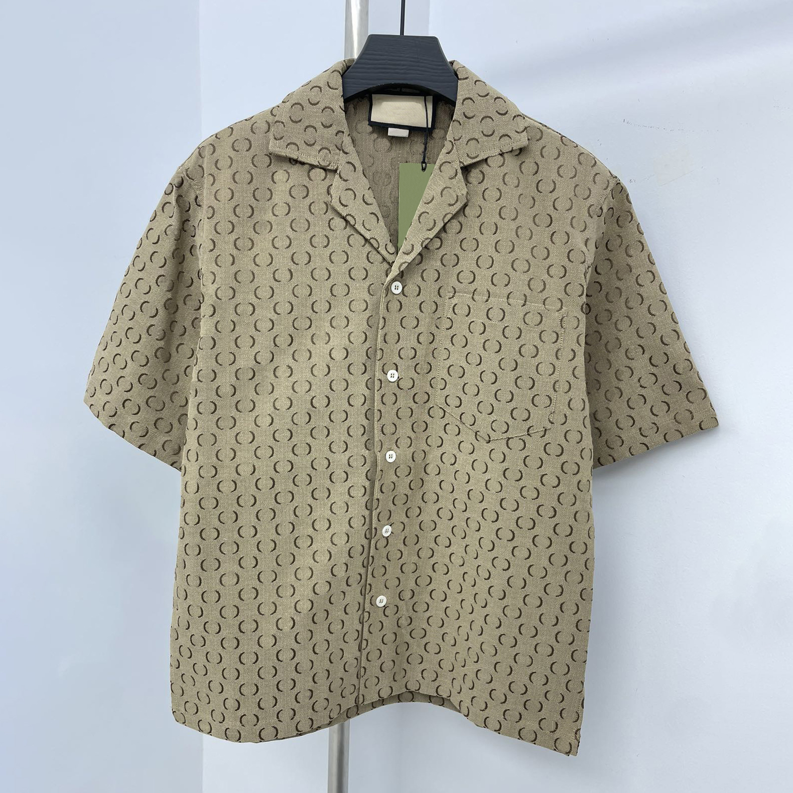 Designer Brand High Quality Men's Shirt Classic Full Print Double G Small Jacquard Men's Casual Shirt Fashionable Wear Short Sleeve Shirt