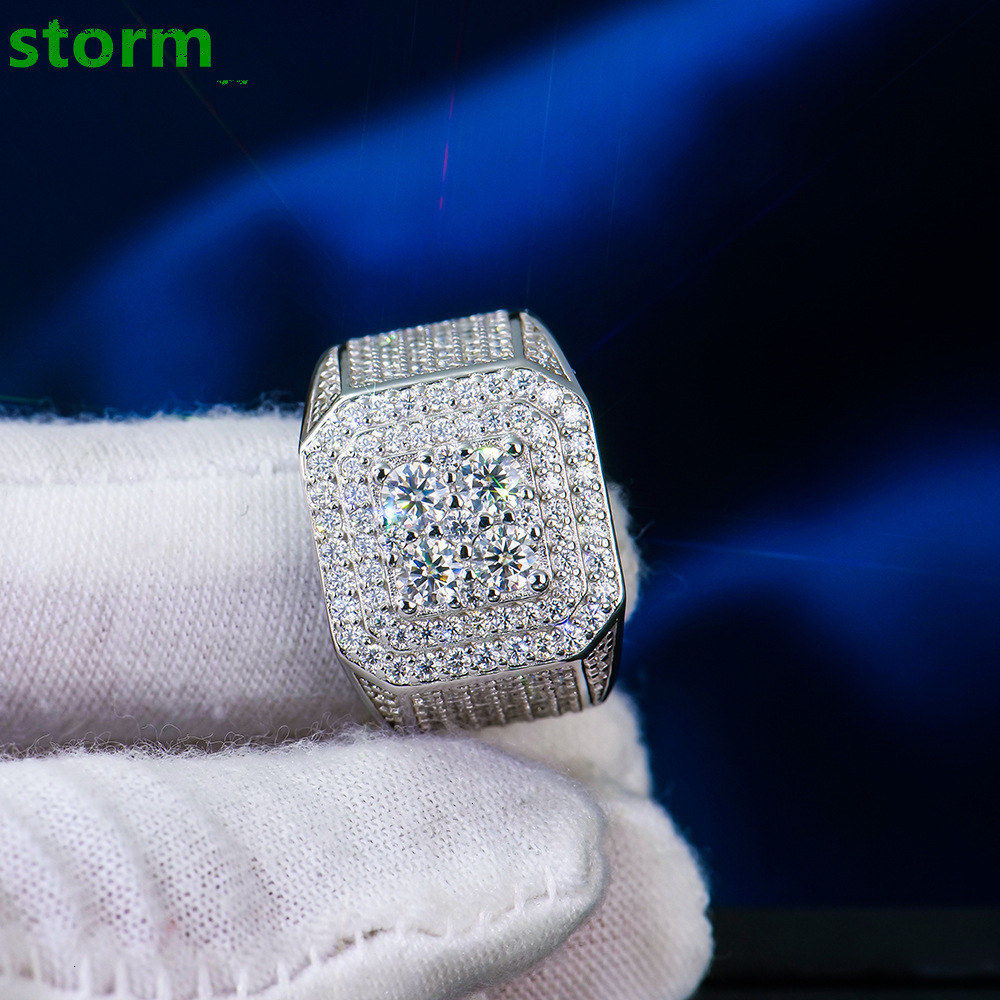 925 Sterling Silver Hip Hop Ring Gold Plated New Style D VVS Diamond Moissanite with GRA Certificate for Men