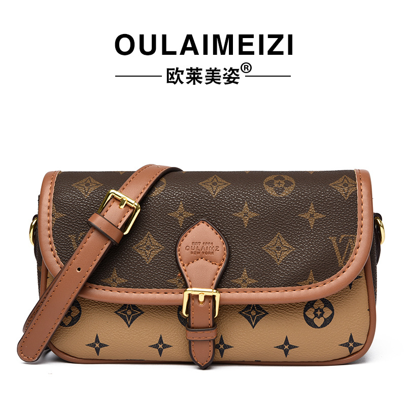2026 OULAIMEIZI Vintage Print Women Mini Shoulder Bag PU Leather Crossbody Purse Fashion Daily Handbag-image-995423815