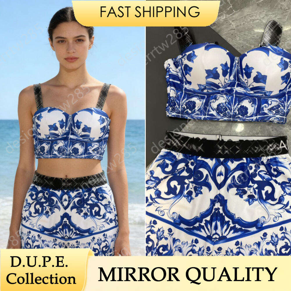 maillot de bain Sicilian Style Majolica Bikini Set Blue and White Porcelain Print Swimwear Luxury Designer Women Two Piece Bathing Suit High Wais-image-1104812357
