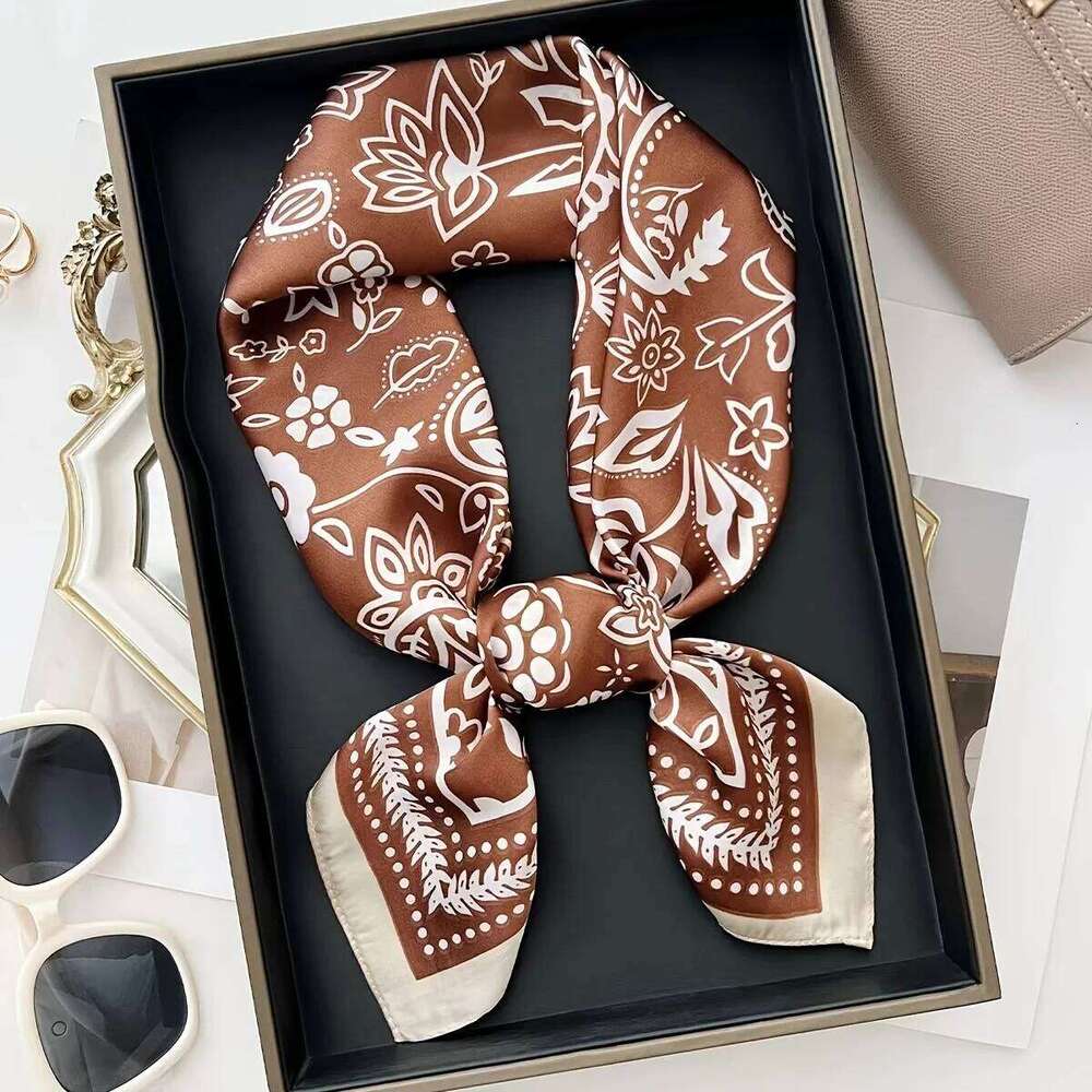 Boho Floral Print Satin Ladies Scarf, Soft Imitation Silk Women, Versatile for Neck, Hair, Bag Decor, Fashion Accessory 26Li0505
