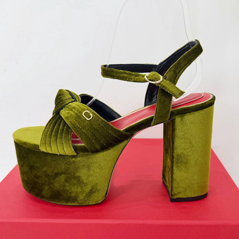 New Style Simple Fashion Platform High Heel Sandals 11cm Super High Thick Heel Velvet Strap Classic High Heels Luxury Designer Round-toe Sexy Evenin