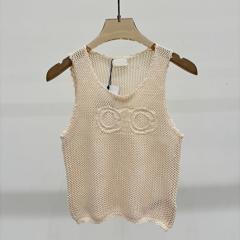 Designer Women Cropped Tank Tops Round Neck Embroidery Knitted Vests Summer Vacation Dinner Birthday Singlets