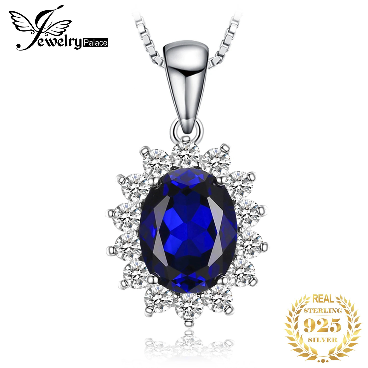 JewelryPalace Princess Diana Created Blue Sapphire Ruby Simulated Emerald 925 Sterling Silver Pendant Necklace Women No Chain 260506