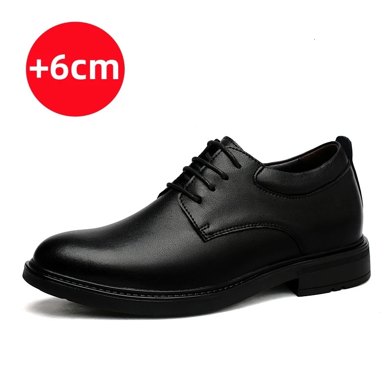 High End Office Business Dress Shoes Mens Inner Height Shoes Thick Soled Simple Black Mens Genuine Leather Casual Shoes 260506