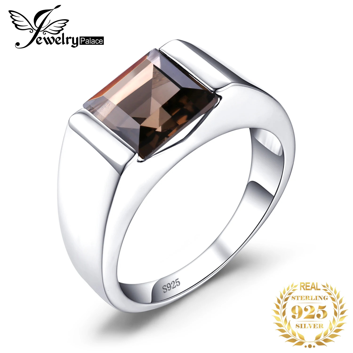 JewelryPalace Natural Smoky Quartz Created Ruby Sapphire Simulated Emerald 925 Sterling Silver Ring for Men Gemstone Jewelry 260506