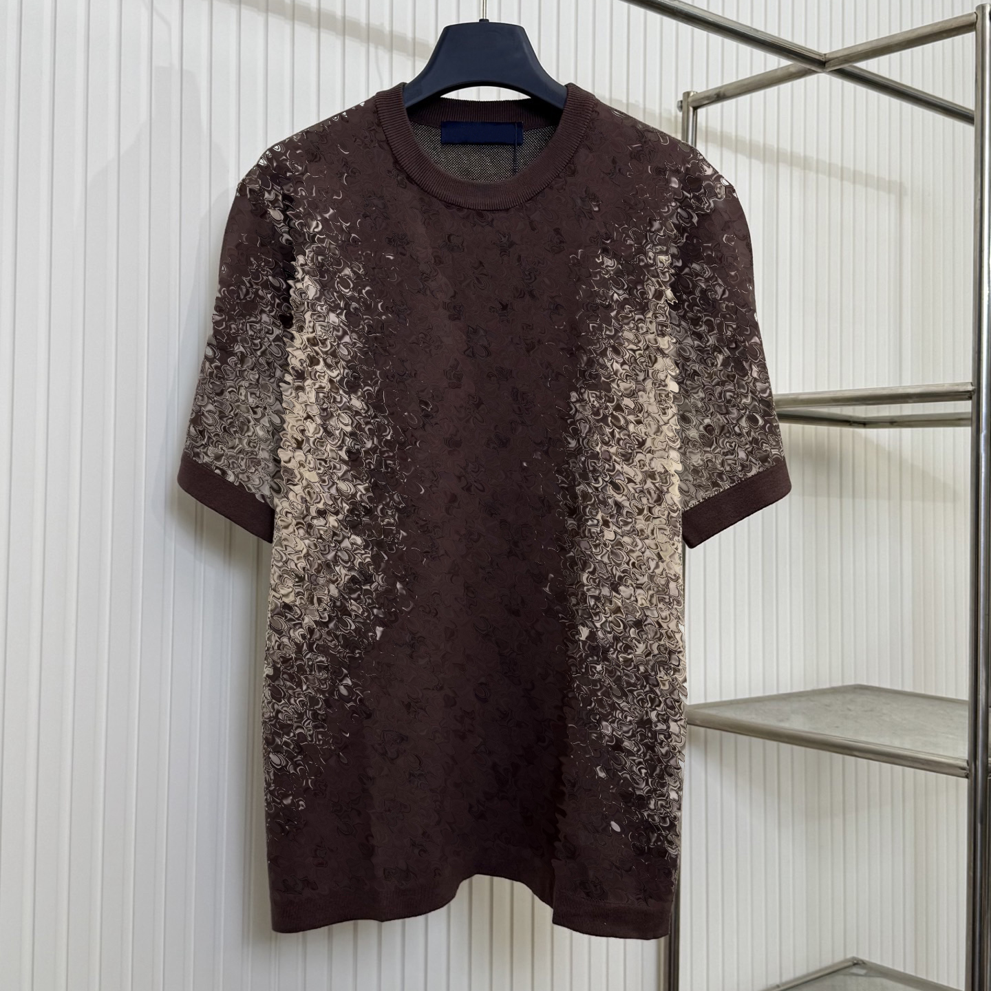 High quality designer men's T-shirt fashionable casual short sleeved dark jacquard knitted sweater luxurious top
