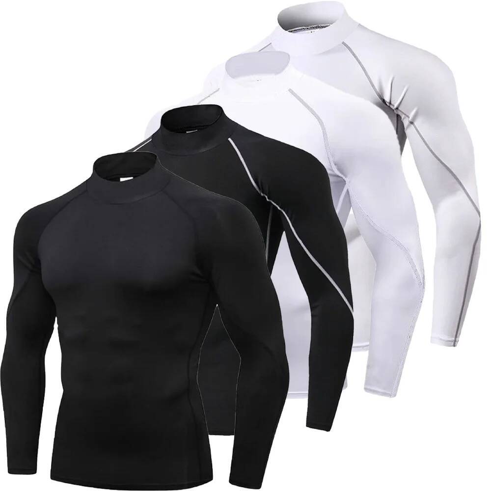 Men's Workout Compression Shirt Quick Dry Running T-shirt Turtleneck Long Sleeve Rash Guard Gym Base Layer Athletic Undershirt dongdumaoyi