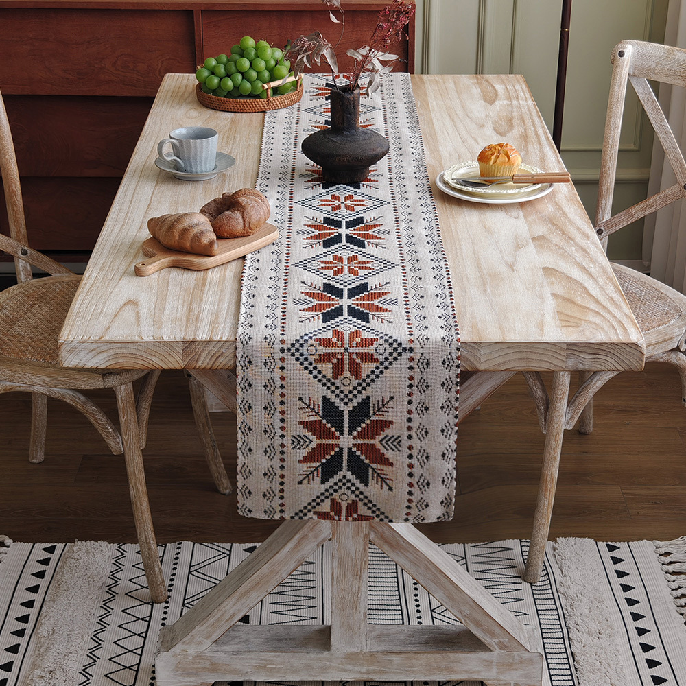 Jacquard table runner, vintage cotton and linen style tablecloth, tea tablecloth, long strip party decoration cloth. ZBTZ01-image-1104804093