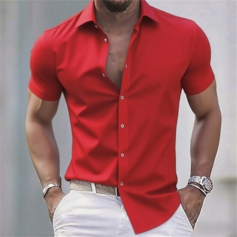 Solid color mens casual shirt fashionable casual short sleeve stretch fabric business formal shirt comfortable fabric 260506