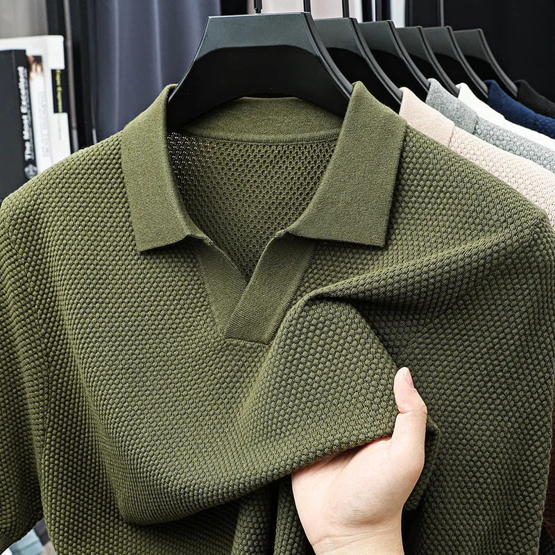 100 Cotton Shortsleeved POLO Shirt Mens Lapel Knitted Tshirt Highend Casual Bottoming Versatile T 260506