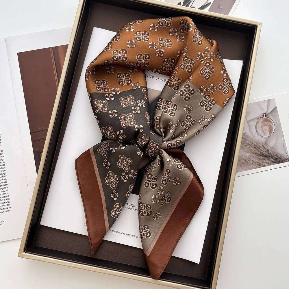 Luxury Geometric Print Spring Summer Soft Satin Scarf Fashionable Commute Professional Neck Protection Square Scarves 26Li0505