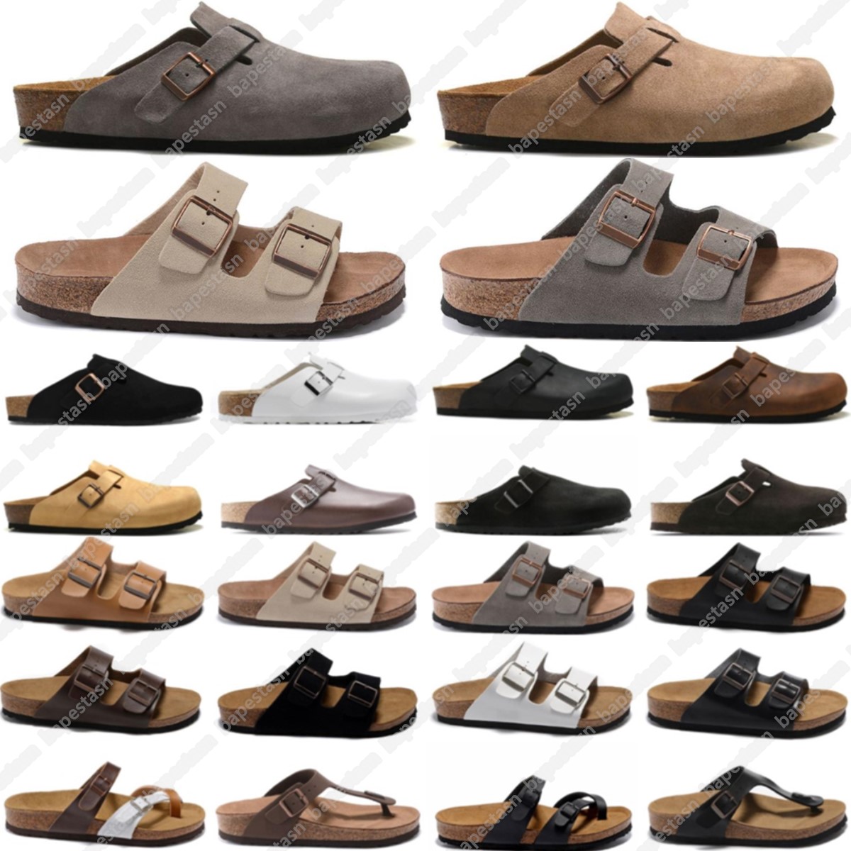 Designer Mens Slippers boston clogs slide clog Sandals black grey brown Head Pull Cork Leather Loafers for Men Women Plate forme Platform slides