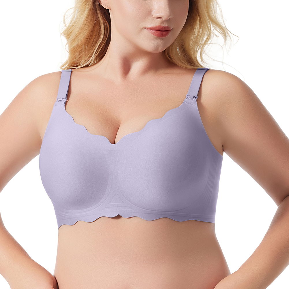 Bras Plus Size Seamless Nursing Bra Front Clip Wireless Support Maternity Breastfeeding Bra with Scalloped Edge HB02#-image-1104760556