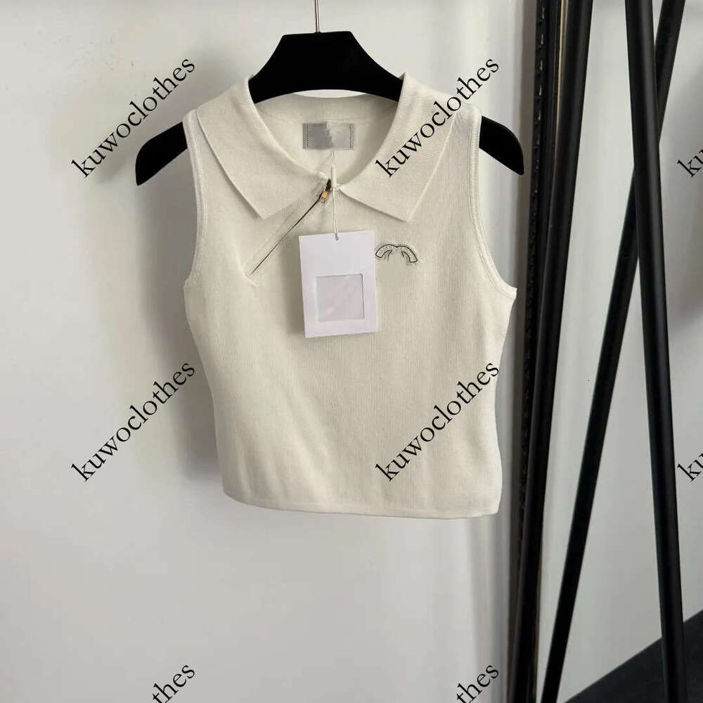 Tank Top Women Designer Luxury Knitted Short Sleeve T Shirt Tank Top Spring And Summer Collection - Letter Embroidery Striped Zip-Up Blouse Knitted