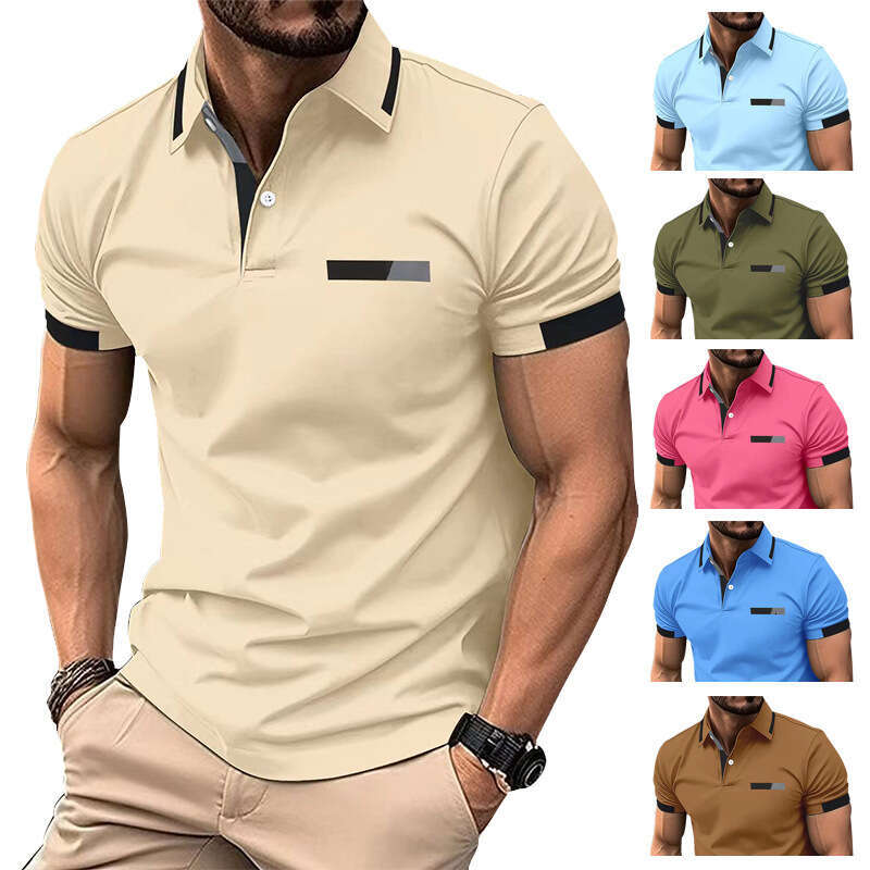 Designer 2026 's New Cross-border Men's Casual POLO Luxury Shirt With A Faux Chest Pocket, Turn-down Collar, And Button Closure, Business
