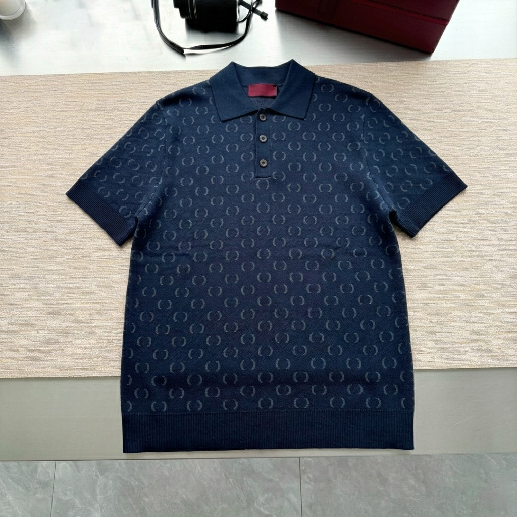 Designer Brand High Quality Men's T-shirt Polo Full Jacquard Knitted Letter Pattern Men's Polo Business Casual Shirt