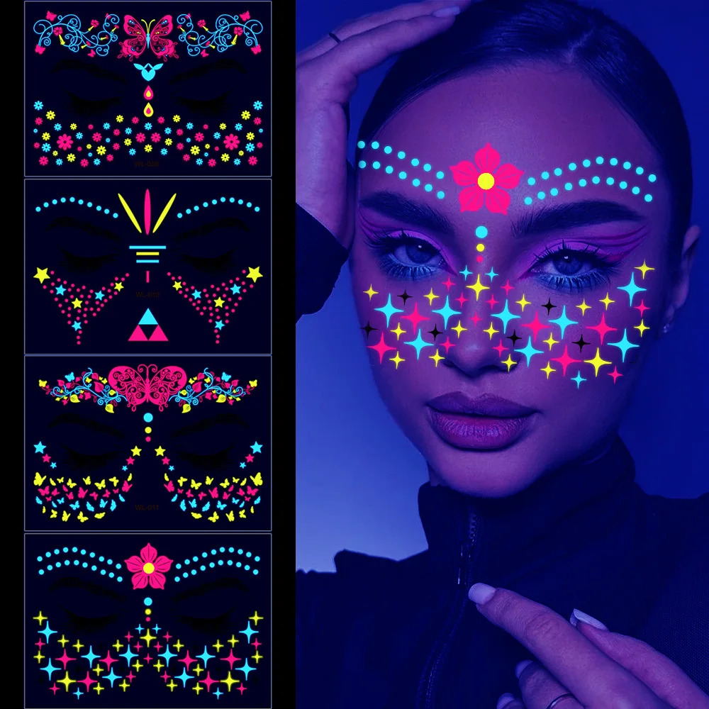 Luminous Temporary Tattoos Stickers UV Glow Fluorescent in the Dark For Body Face Tattoo Stickers Party Accessorie Props 260424