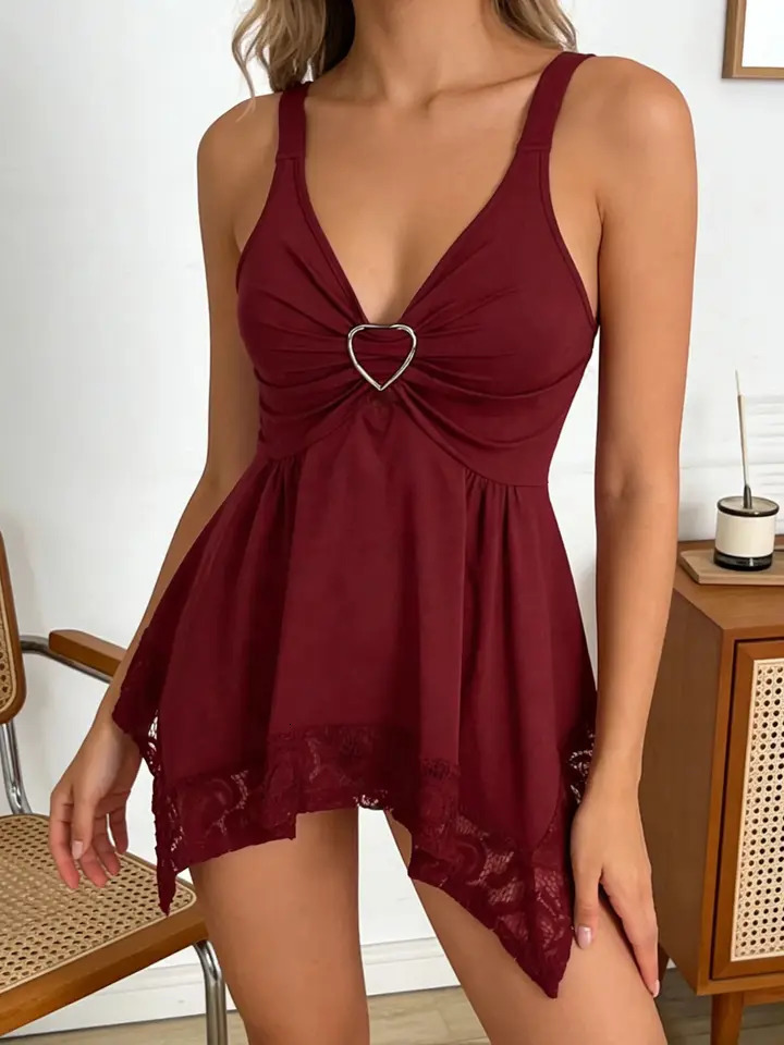 Fashion Women Lace Cami Decorated Heart Shaped And Floral Splicing Tank Top Casual Outfit Wear 260430