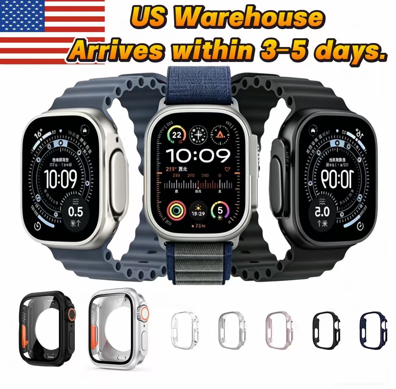 US In Stock - Silicone protective case for Apple Watch Series Ultra 3, 49mm dial available in multiple options, supports heart rate monitoring an-image-1104832456