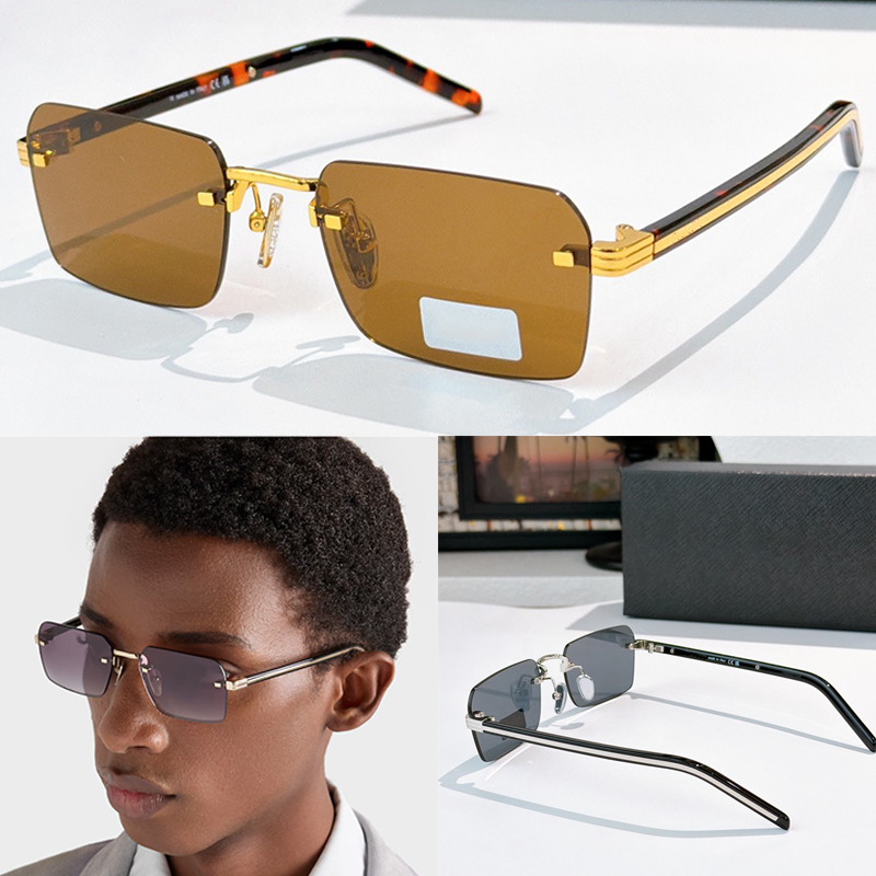 Men designer metal sunglasses 26SS Fashion lady frameless rectangle glasses Summer outdoor leisure business negotiation sunnies PRA D55