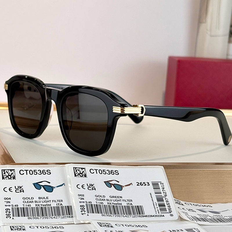 Fashion Classic Square Sunglasses CT0536 Men and Women Acetate Black Frame Casual Beach Party Style Business Wear Sunglasses with Box