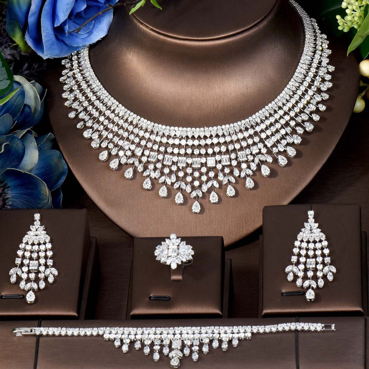 Custom 18K Gold Vvs Moissanite Drop Necklace Earring Bridal Set 925 Silver Lab Grown Moissanite Diamond Chain Women Jewelry wedding set
