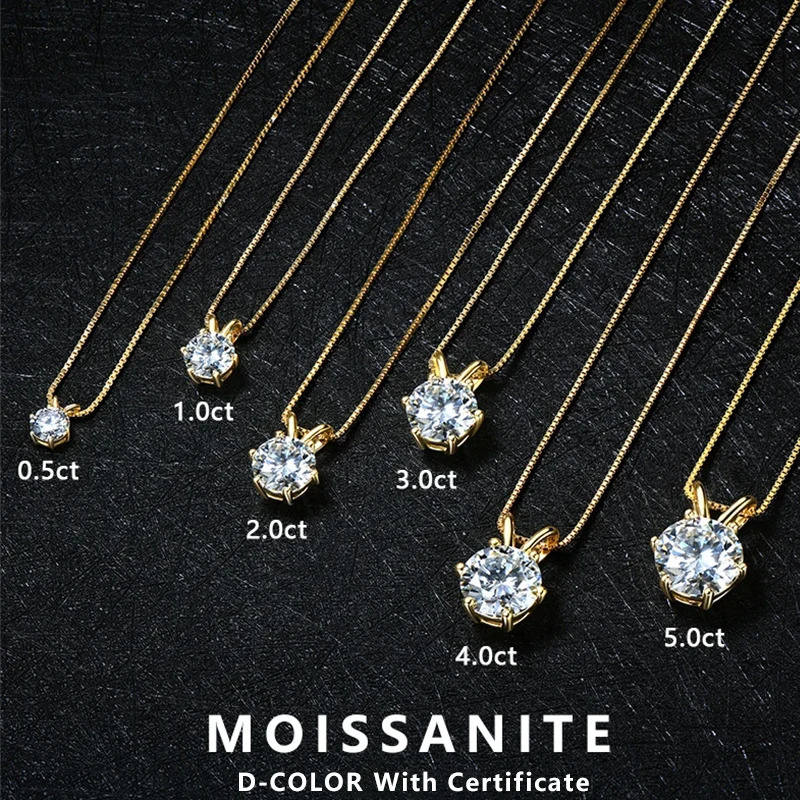 Lnngy 05ct-5ct Pendant Necklace With Certificate For Women Original 925 Silver Chain Solitaire Drop Necklaces 260429