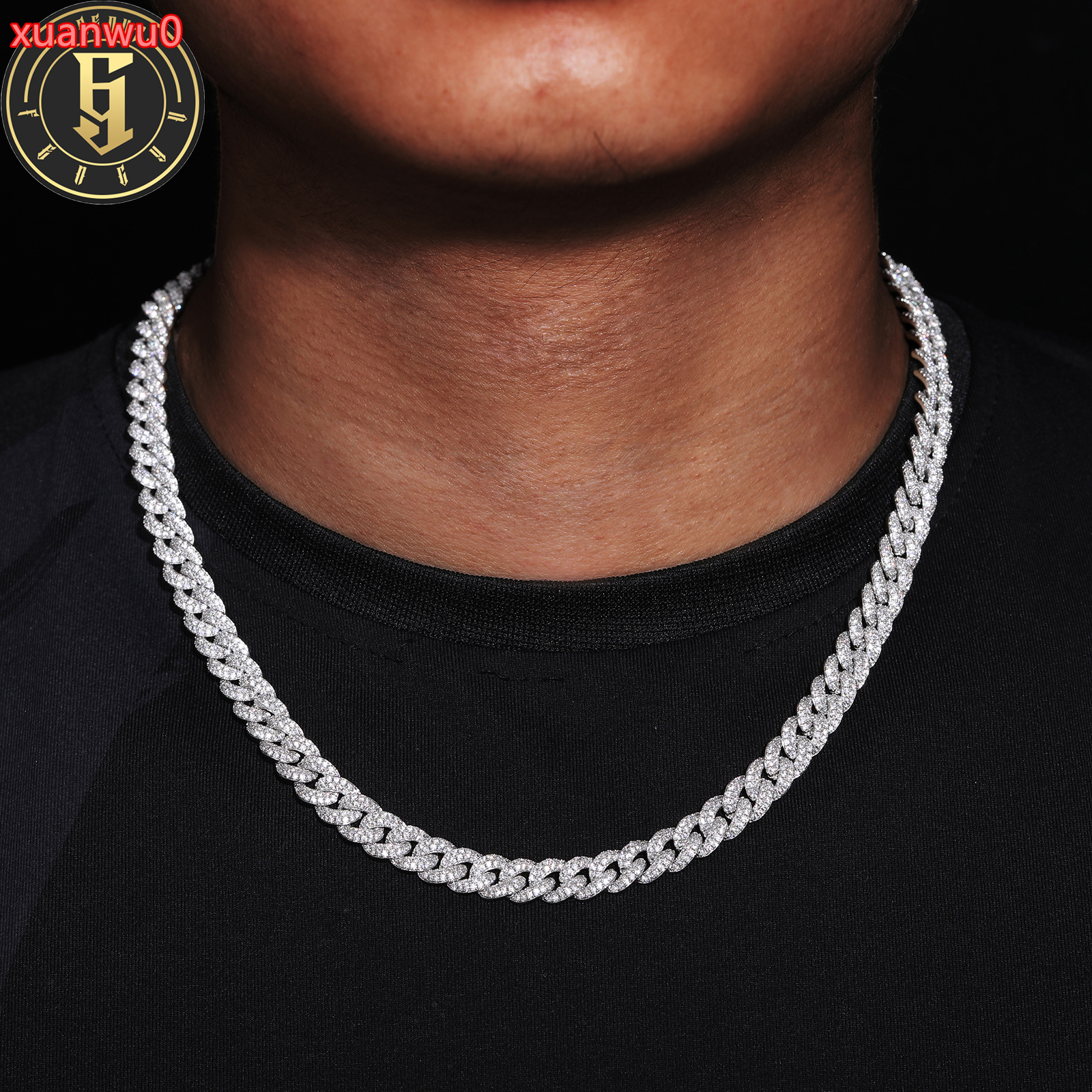 Pass Diamond Tester Gold Plated 8mm VVS Moissanite Diamond Cuban Link Chain Bling Hip Hop Jewelry Iced Out Cuban Necklace Mens
