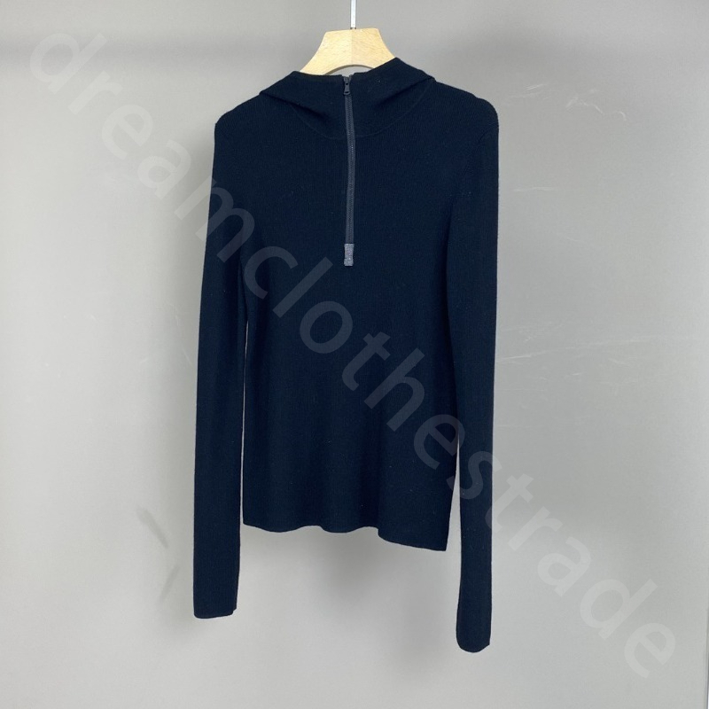 Luxury Designer Womens Cardigans Winter Hooded Zipper Collar Solid Color Beaded Wool Cashmere Blended Sweaters Tops B1289