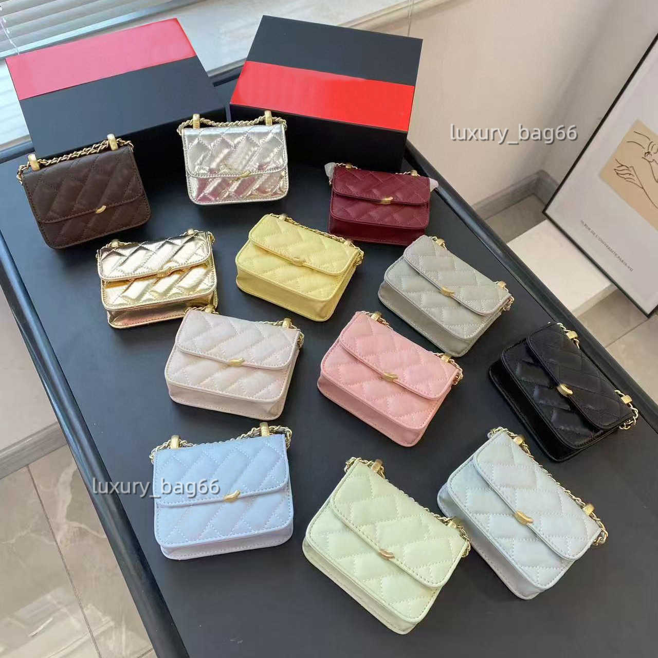 Designer Mini Women Handbag Golden Ball Chain Plaid Wallet 12CM Letter Solid Buckle Shoulder Bag Sheepskin Black And White Powder Pattern Purse
