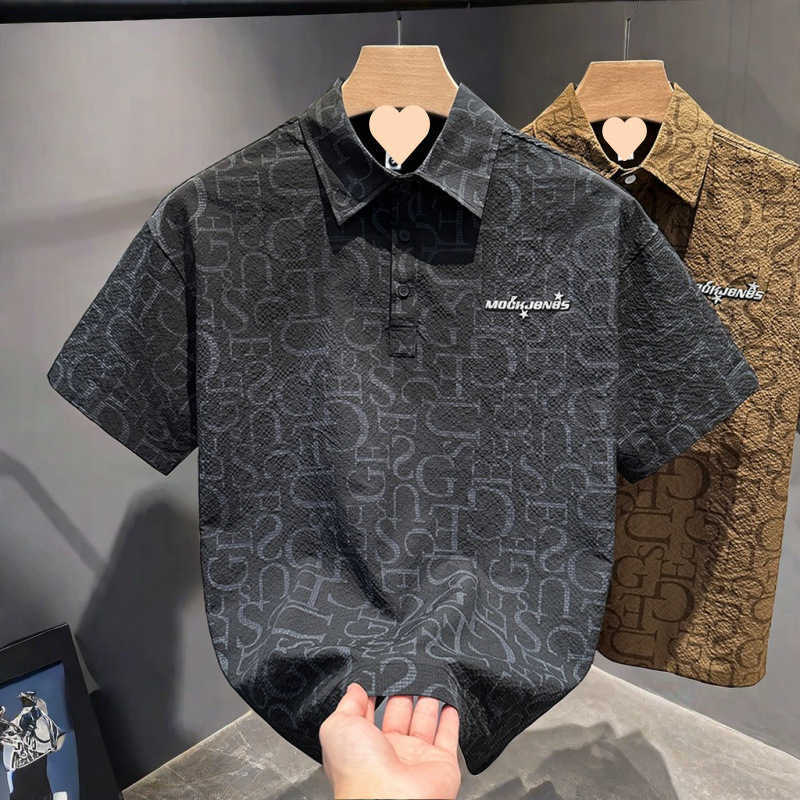 Summer mens business casual collared shirt niche design lightweight fashionable trendy brand short-sleeve T-shirt