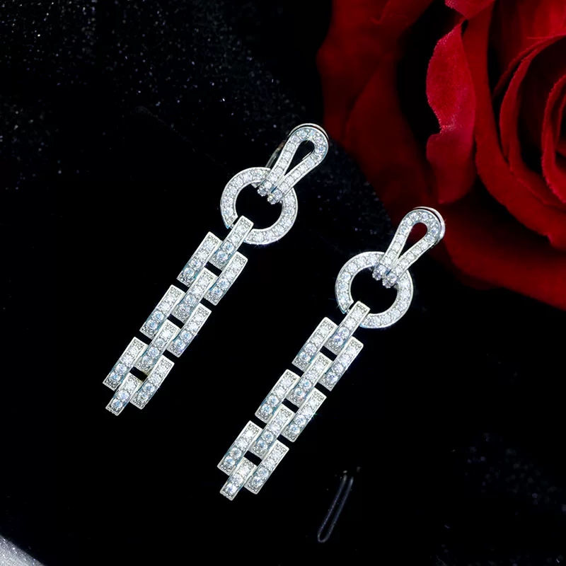 designer earrings Geometric Chain Earrings 925 Silver Plated with 18K Gold Ear Rings - Simple and Elegant Design Earrings