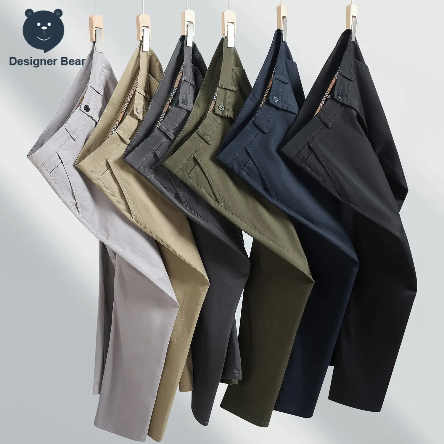 Clothing Spring Summer 97Cotton Breathable Mens Casual Pants Business Straight Commute Leisure Trousers Male Green Khaki 260506