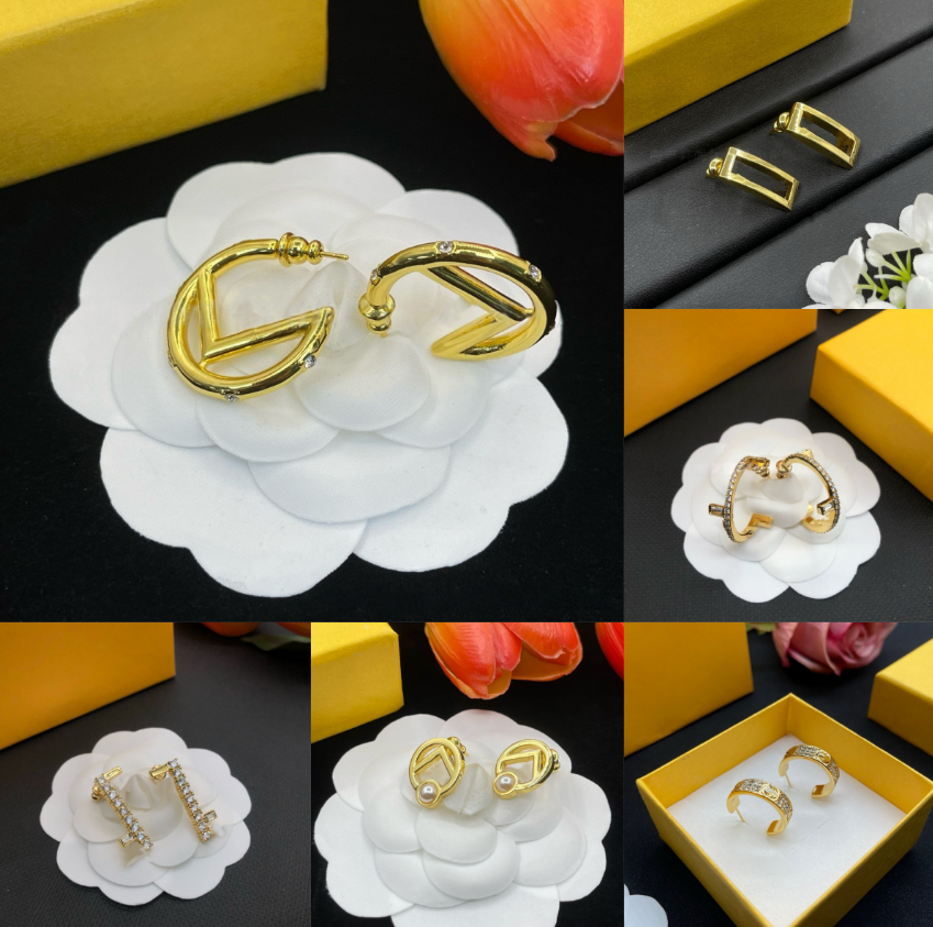 Luxury Rhinestone Stud earrings for Women Letter F Cubic Zirconia Star Studs 18K Gold plated Earrings Studs Crystal Gold Silver Women Wedding Party