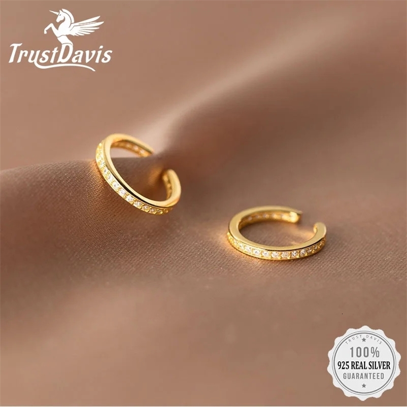 TrustDavis Genuine 925 Sterling Silver Sweet CZ Ear Cuff Clip Earring For Women Piercing Earing Jewelry Gift DE0082 260429CJ
