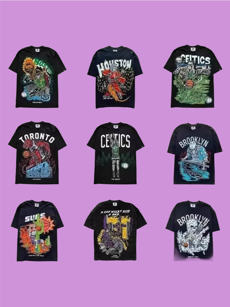 designer fashion Men's T Shirts Cross-border E-commerce T-shirt Cotton Street Clothing Animation Casual Super Large Basketball Print Short Slee