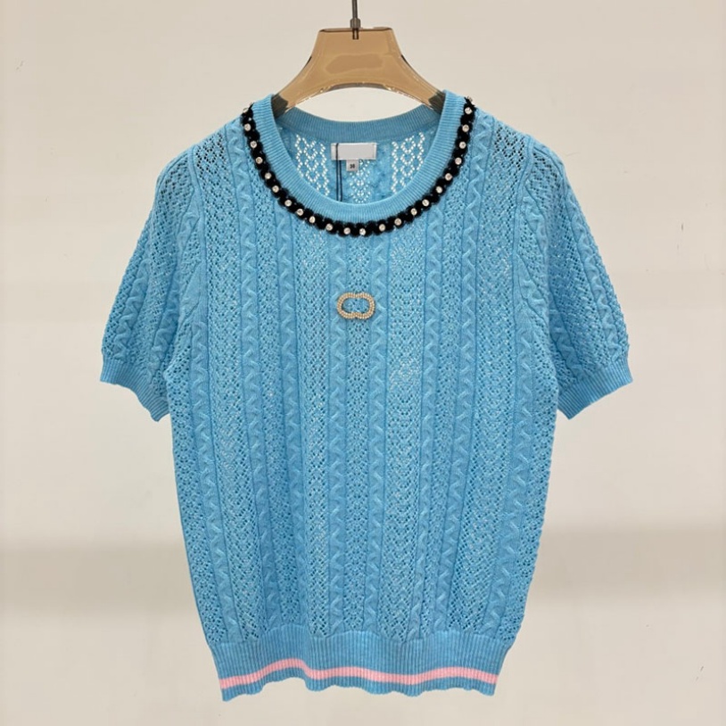 Luxury Women Hollow Knitwear Casual Letter Knitted T Shirts Summer Outdoor Simple Knitted Vest