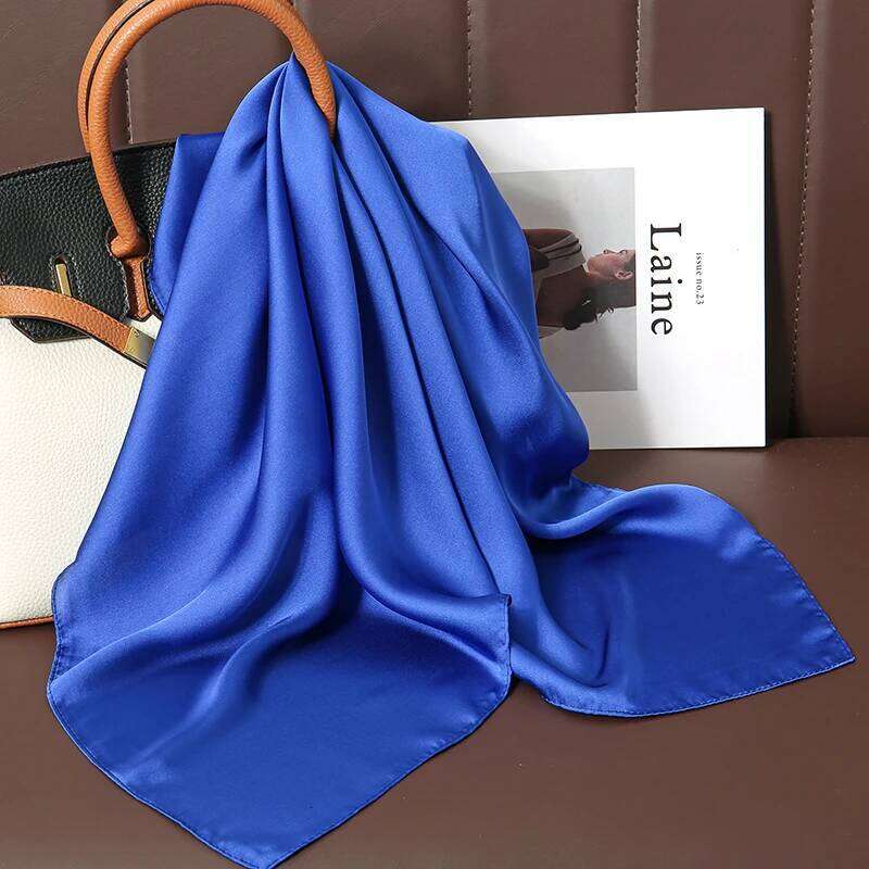 New Luxury Brand Satin Square Print Hair Ribbon Fashion Scarf for Women Neckerchief Bandana Solid Colors Shawl Headband 26Li0505