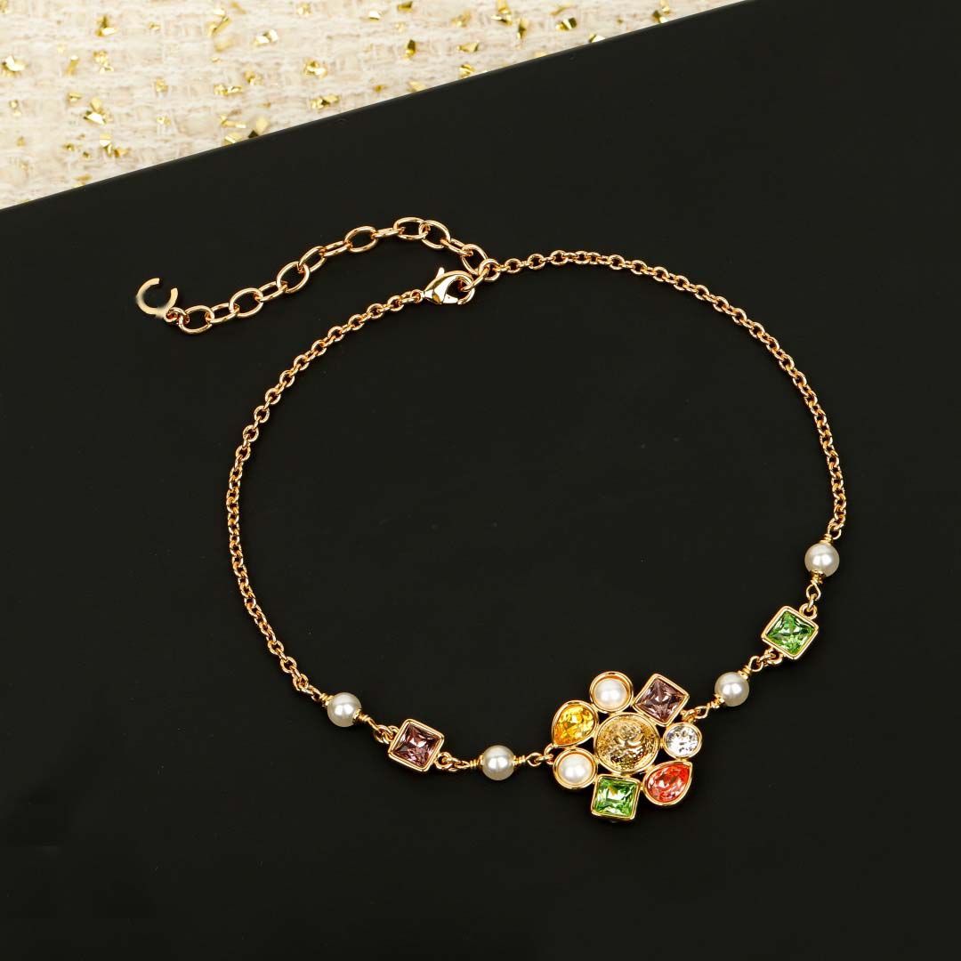 2026 Luxury quality charm flower shape stud earring in 18k gold plated have stamp simple pendant necklace ctystal beads PS6608B
